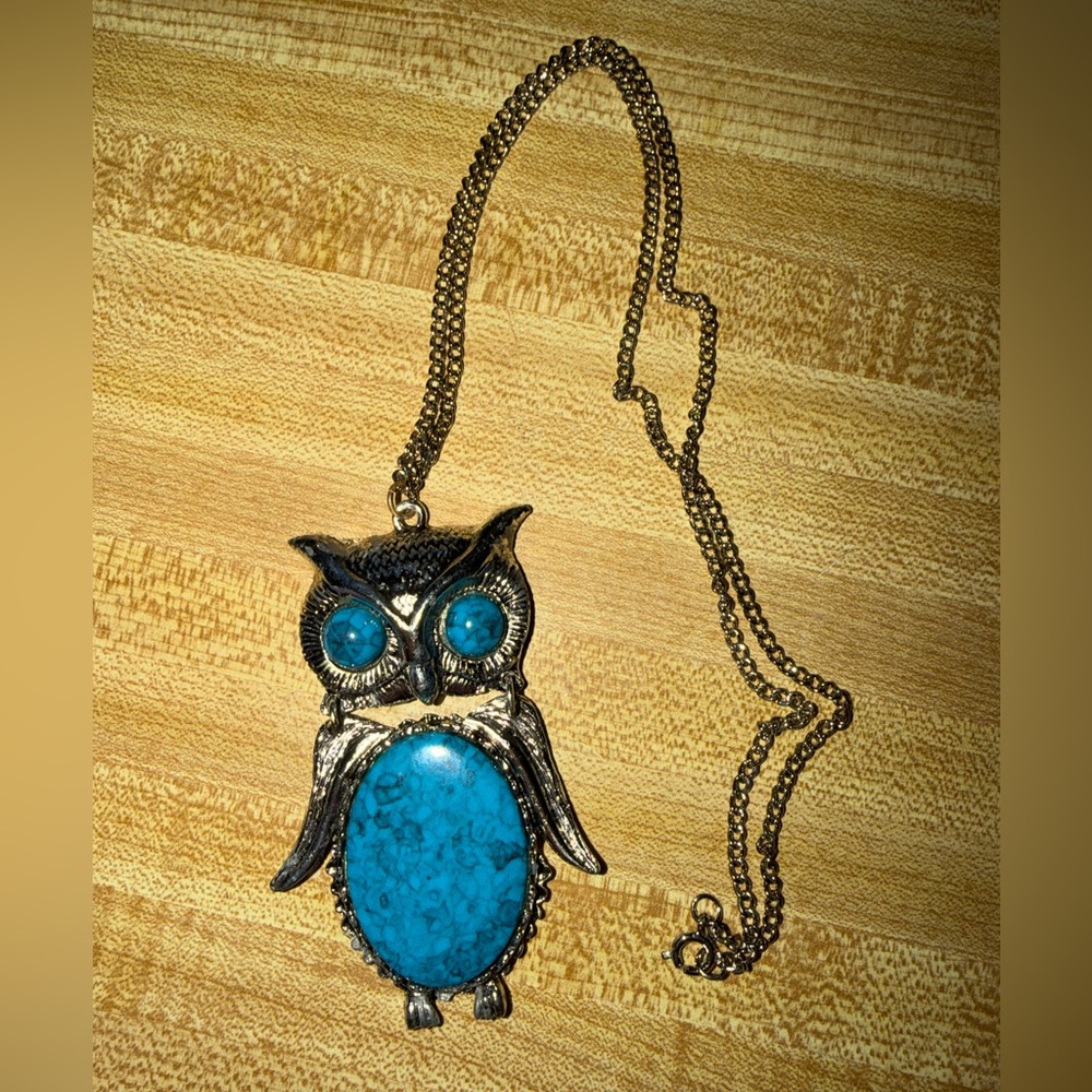 Turquoise Owl Pendant Necklace cute outdoors woods